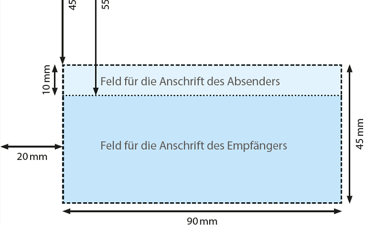 Adressfeld eines Briefs mit Maßangaben
