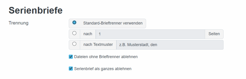 Trennung von Serienbriefen