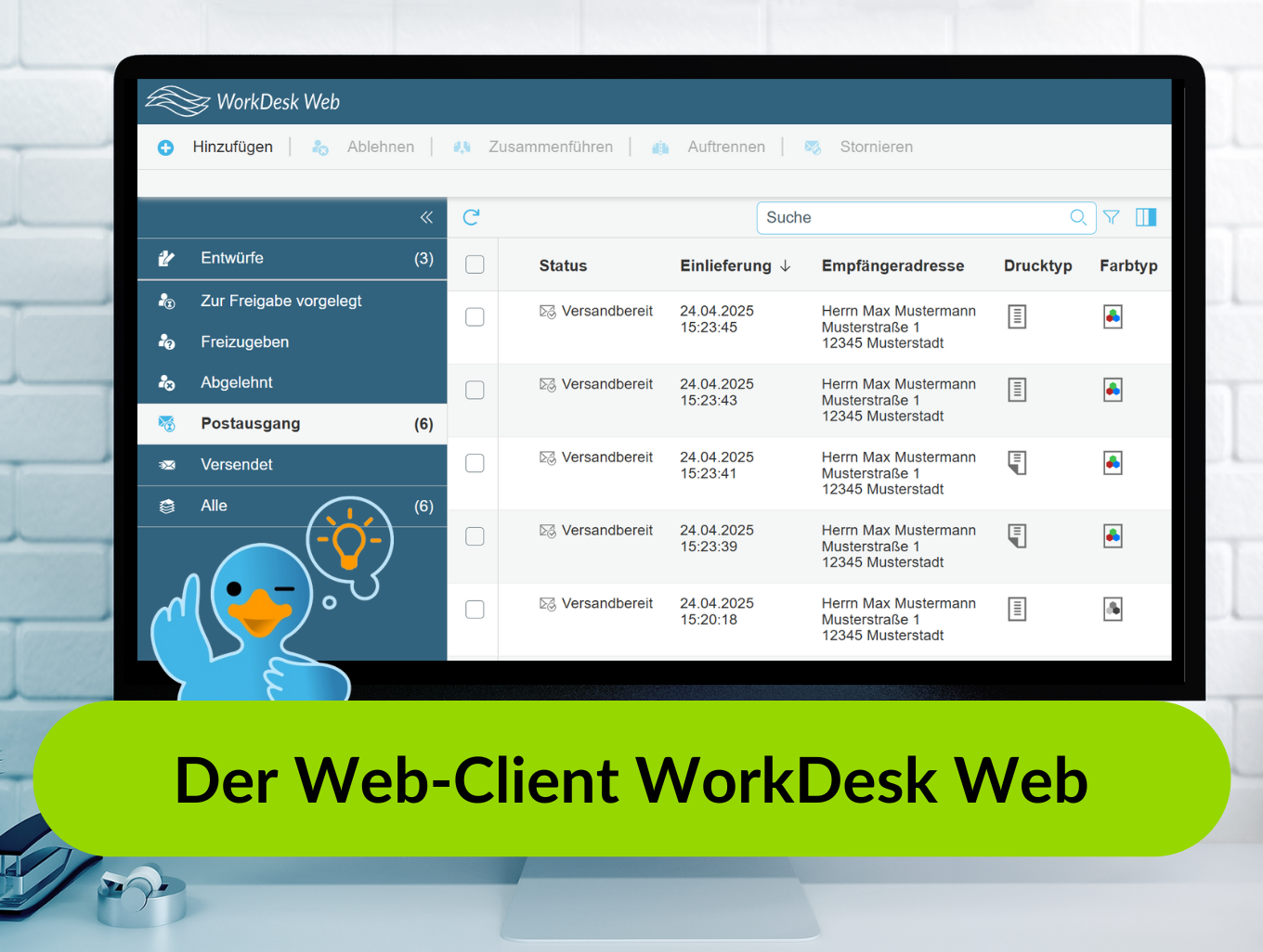 Oberfläche des Web-Clients WorkDesk Web