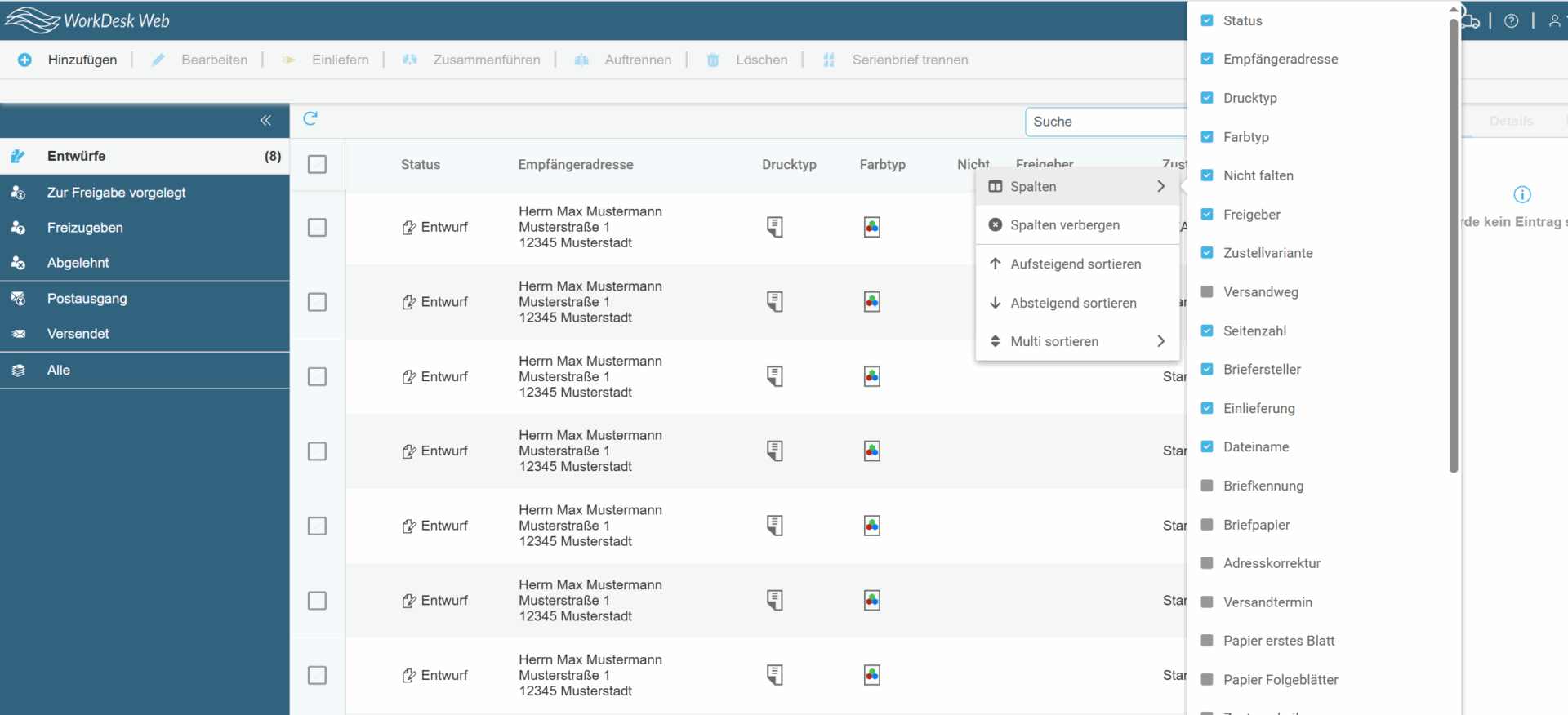 WorkDesk Web mit verbesserter Listenansicht