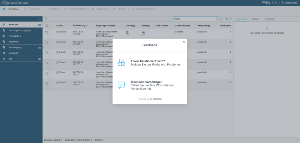 Screenshot WorkDesk Web Support & Feedback