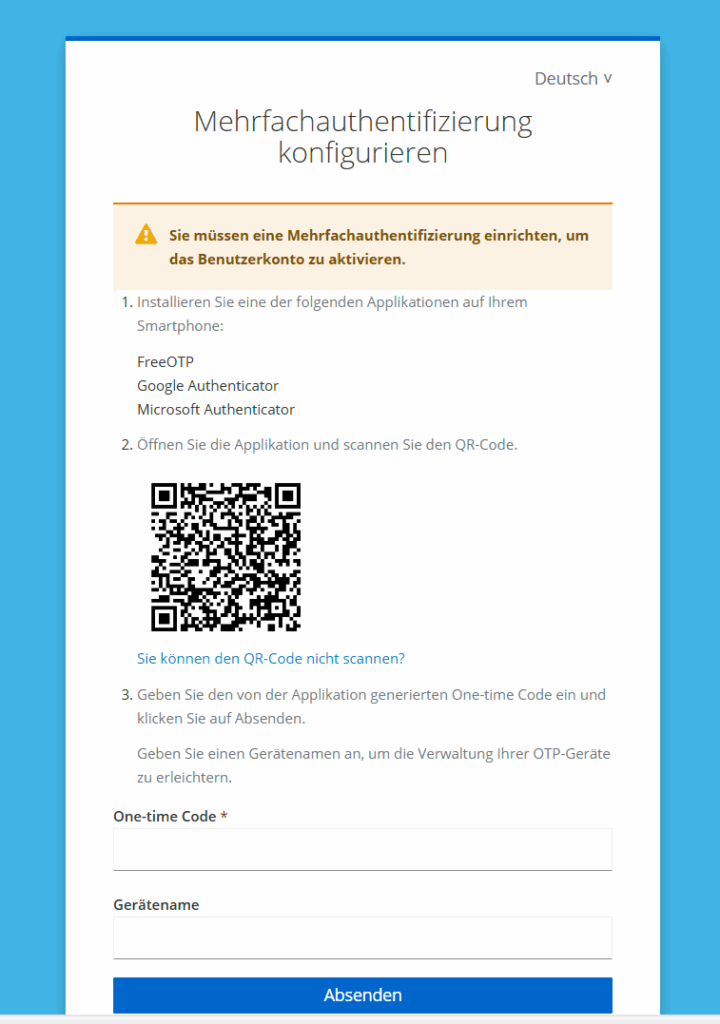 Zwei-Faktor-Authentifizierung erster Login